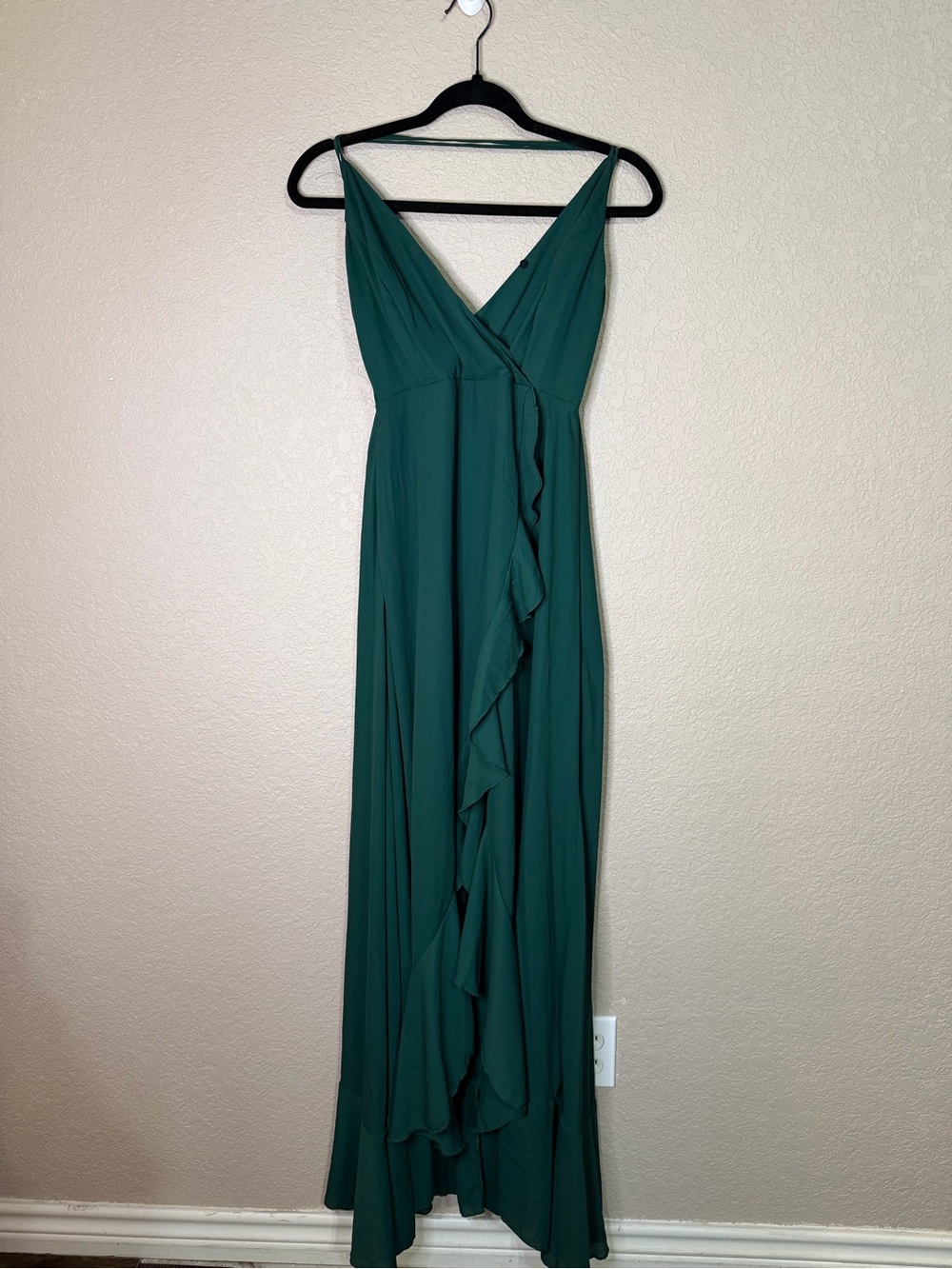 SHEIN Belle Crisscross Lace Up Back Ruffle Asymmetric Dress - Emerald Green Sz 4